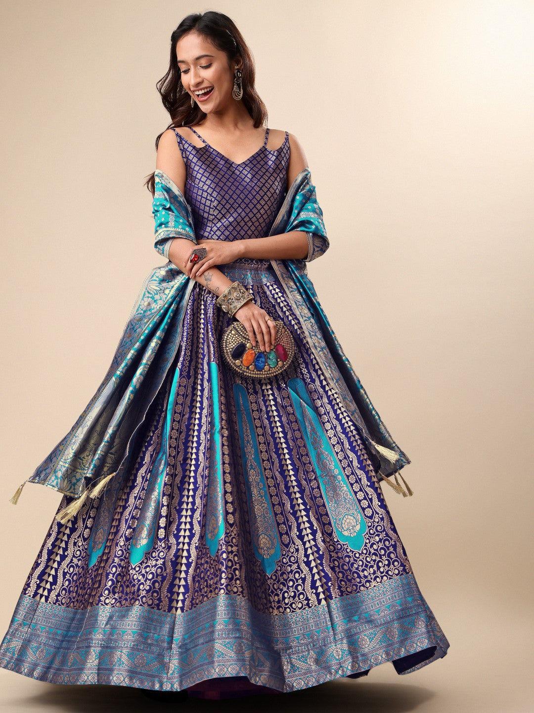 Lorenvalley Fashion Blue Ready to Wear Lehenga & Unstitched Blouse With Dupatta | Swadesiicart