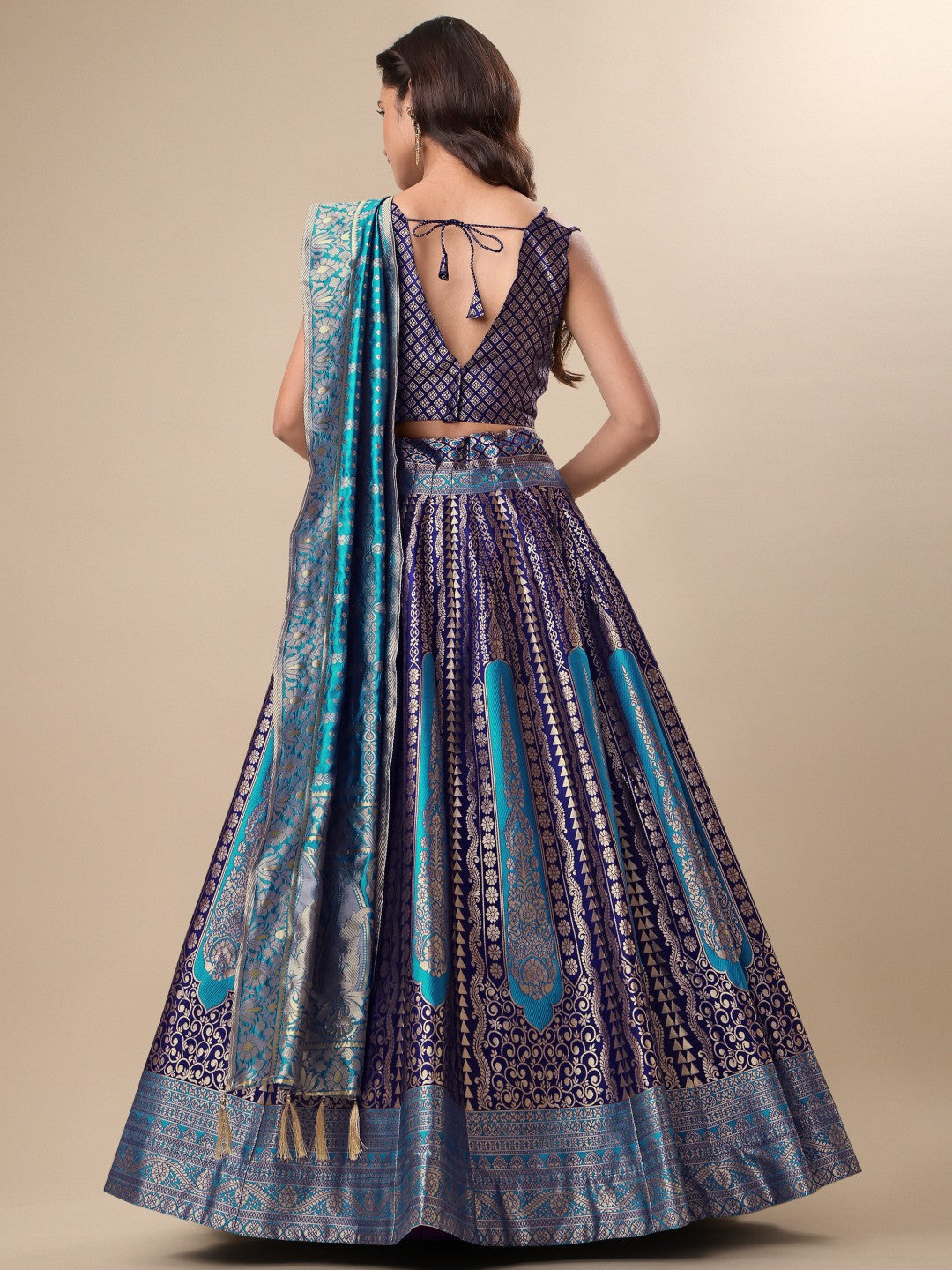Lorenvalley Fashion Blue Ready to Wear Lehenga & Unstitched Blouse With Dupatta | Swadesiicart