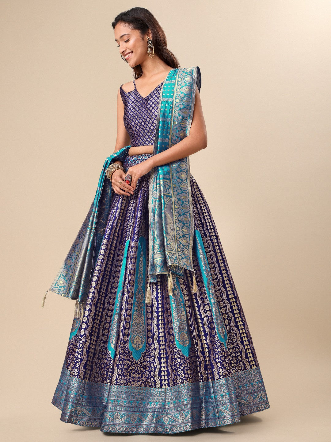 Lorenvalley Fashion Blue Ready to Wear Lehenga & Unstitched Blouse With Dupatta | Swadesiicart