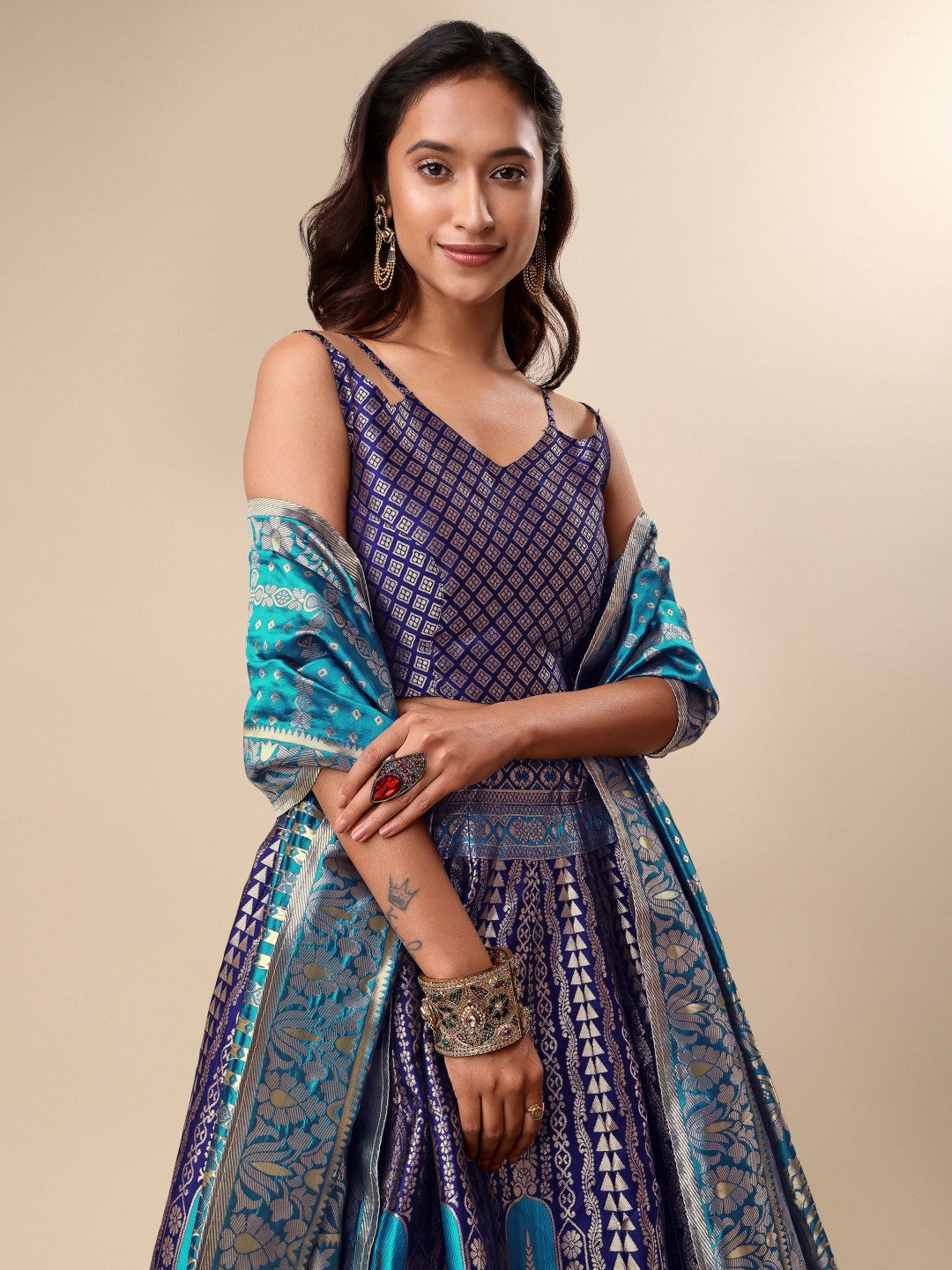 Lorenvalley Fashion Blue Ready to Wear Lehenga & Unstitched Blouse With Dupatta | Swadesiicart