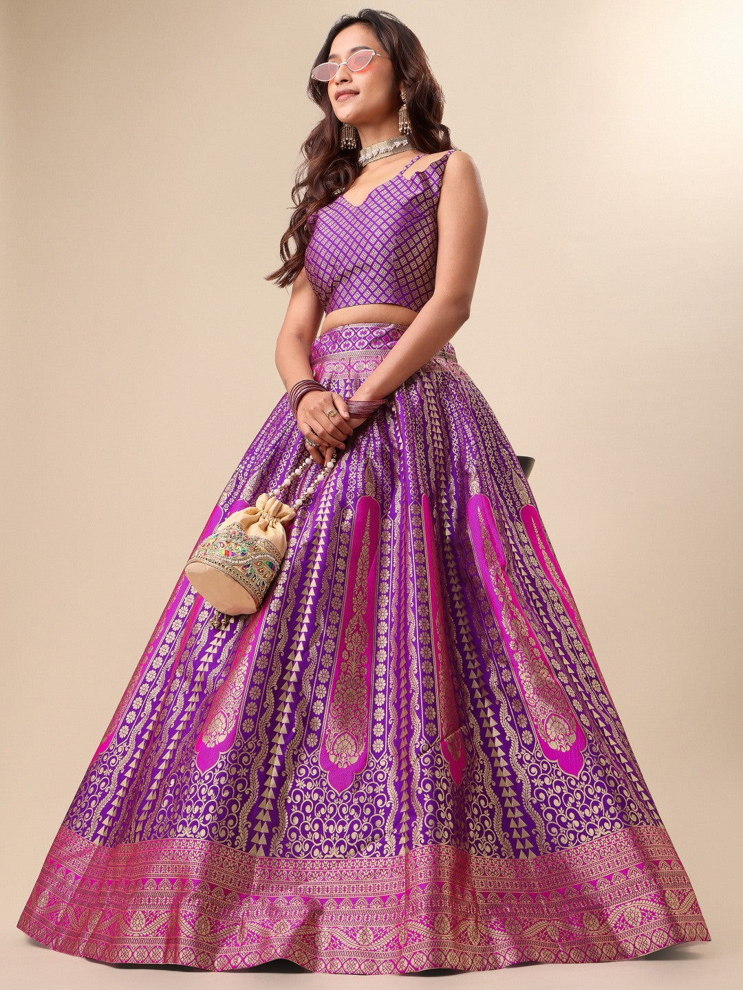 Lorenvalley Fashion Purple Ready to Wear Lehenga & Unstitched Blouse With Dupatta | Swadesiicart