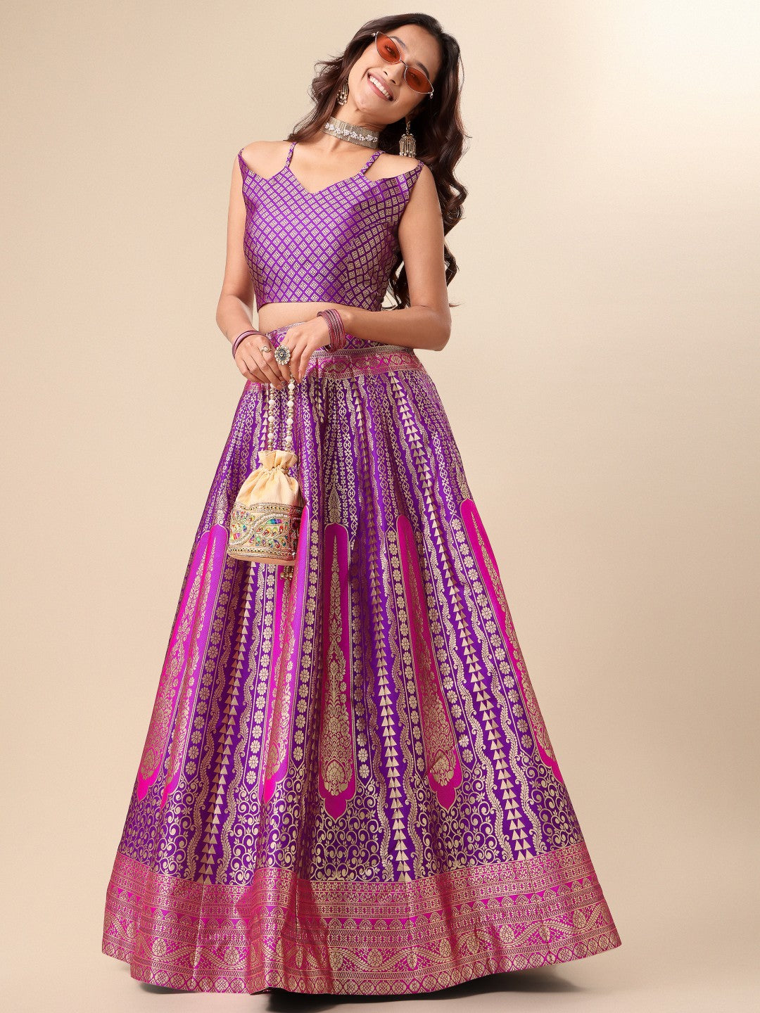 Lorenvalley Fashion Purple Ready to Wear Lehenga & Unstitched Blouse With Dupatta | Swadesiicart