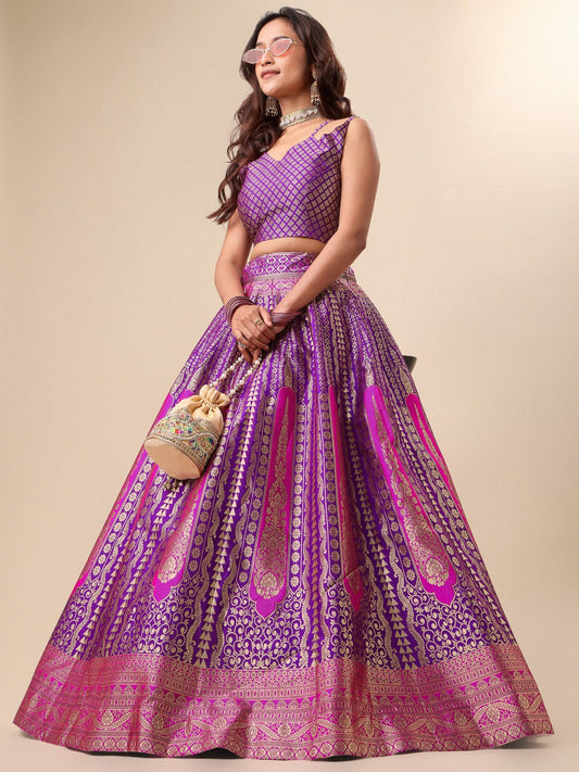 Lorenvalley Fashion Purple Ready to Wear Lehenga & Unstitched Blouse With Dupatta | Swadesiicart