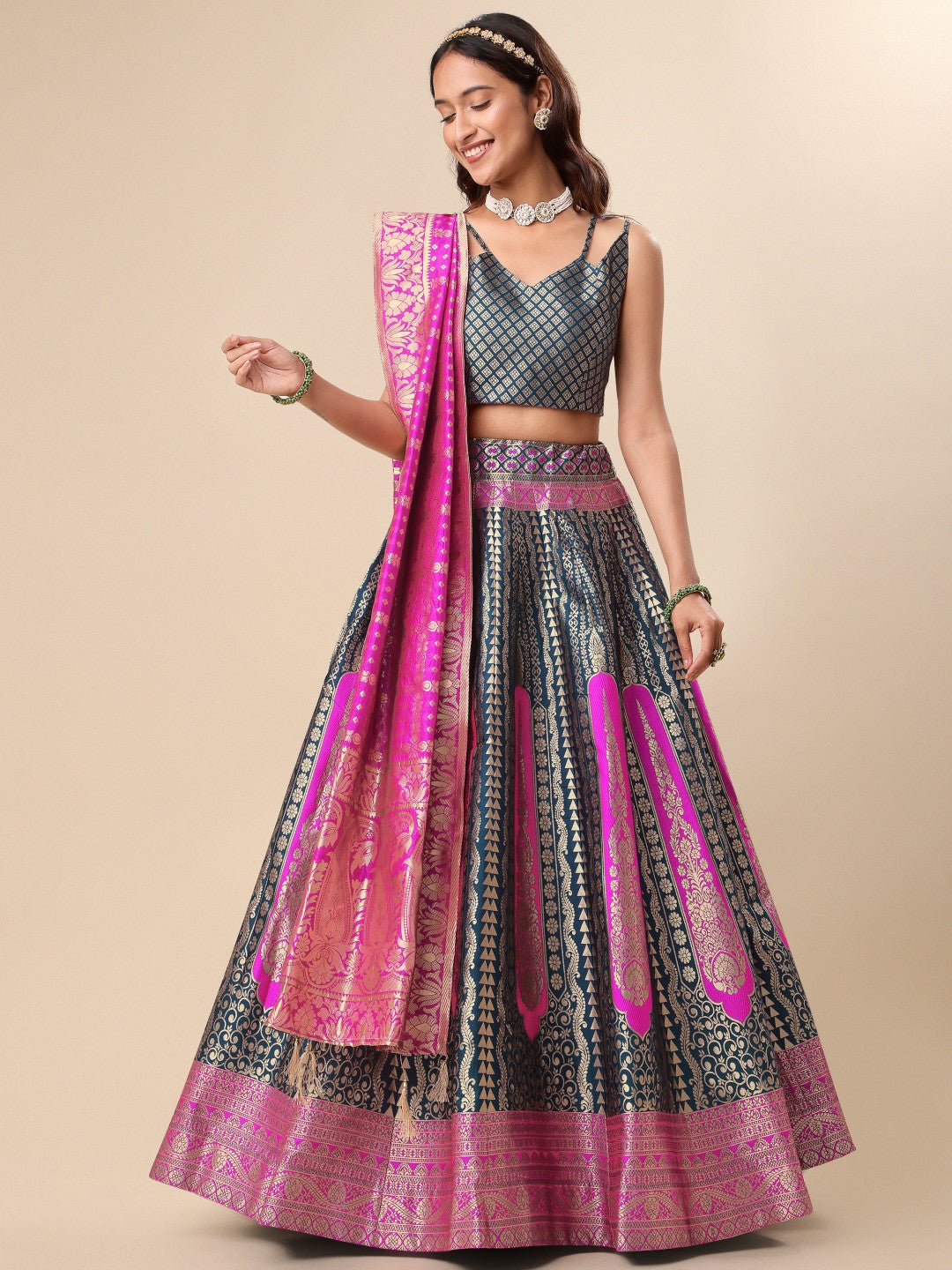 Lorenvalley Fashion Rama Ready to Wear Lehenga & Unstitched Blouse With Dupatta | Swadesiicart