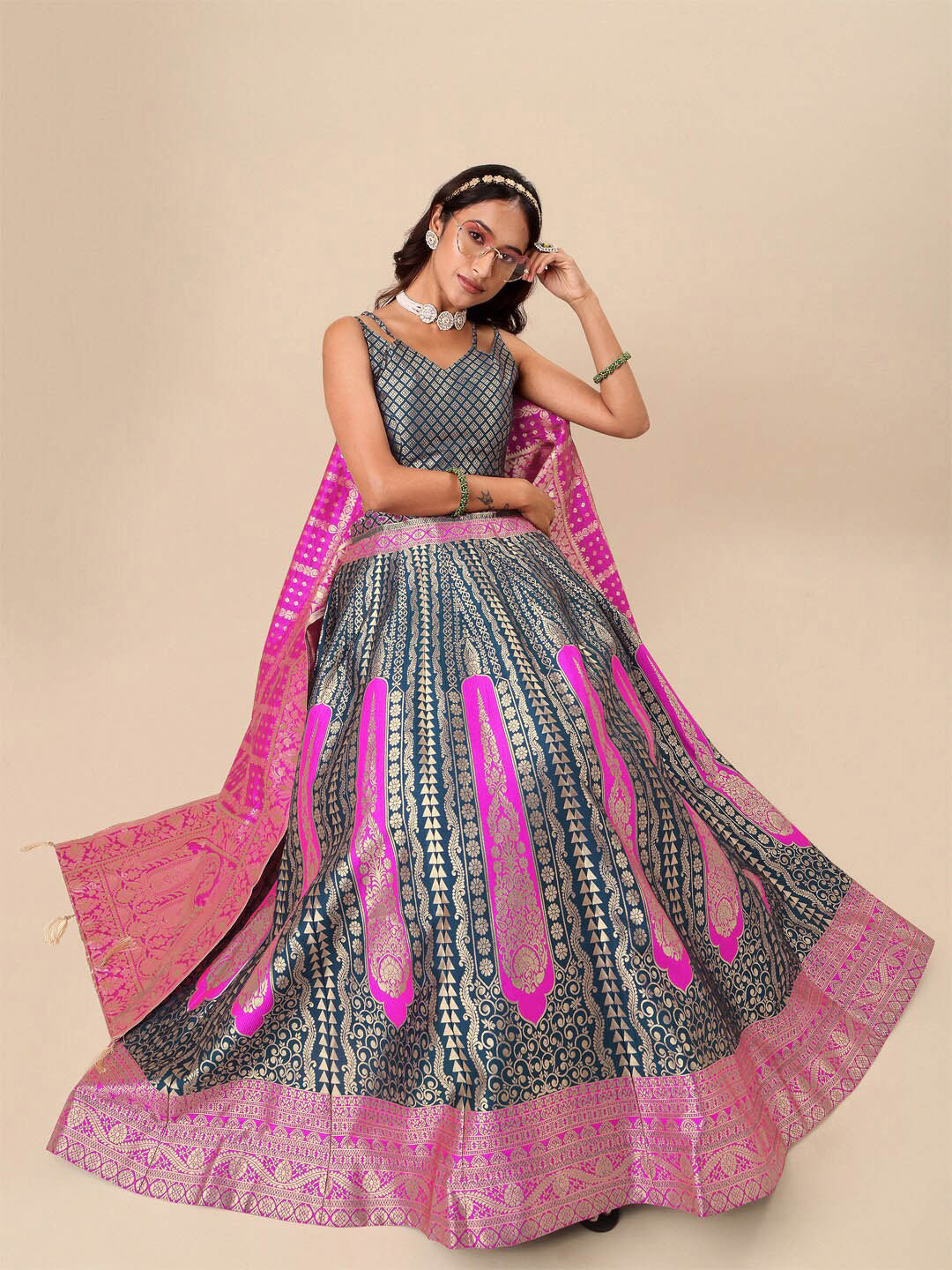 Lorenvalley Fashion Rama Ready to Wear Lehenga & Unstitched Blouse With Dupatta | Swadesiicart