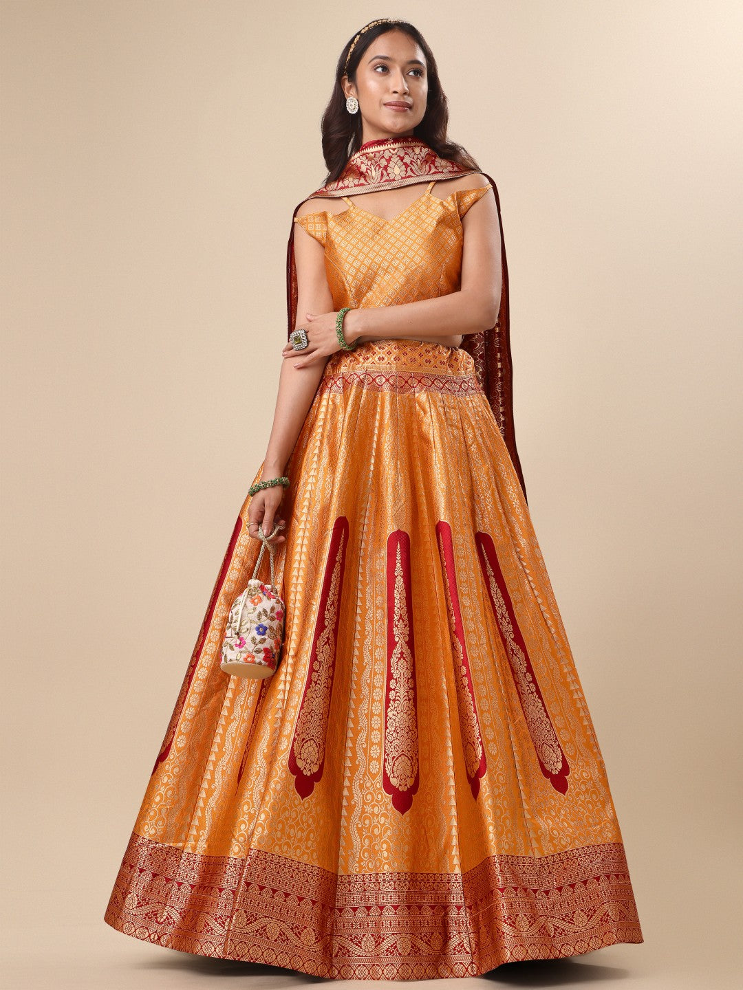 Lorenvalley Fashion Orange Ready to Wear Lehenga & Unstitched Blouse With Dupatta | Swadesiicart