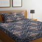 KLOTTHE Blue & Brown Ethnic Motif Printed 300 TC Fitted King Bedsheet With 2 Pillow Covers - Swadesiicart