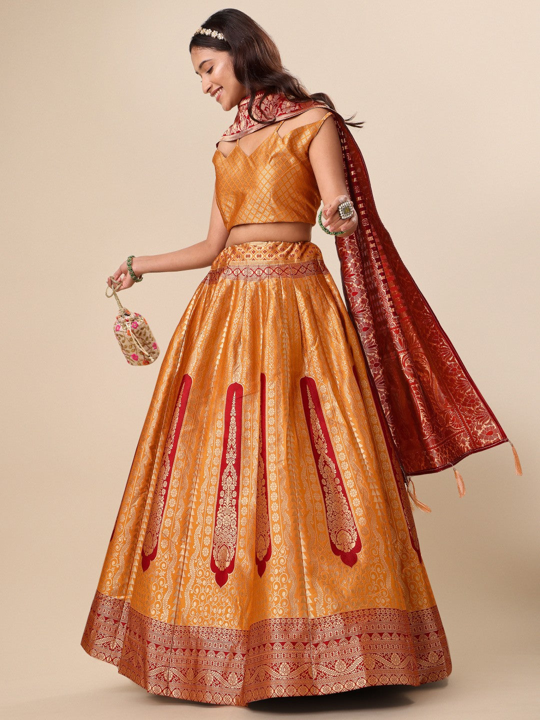 Lorenvalley Fashion Orange Ready to Wear Lehenga & Unstitched Blouse With Dupatta | Swadesiicart