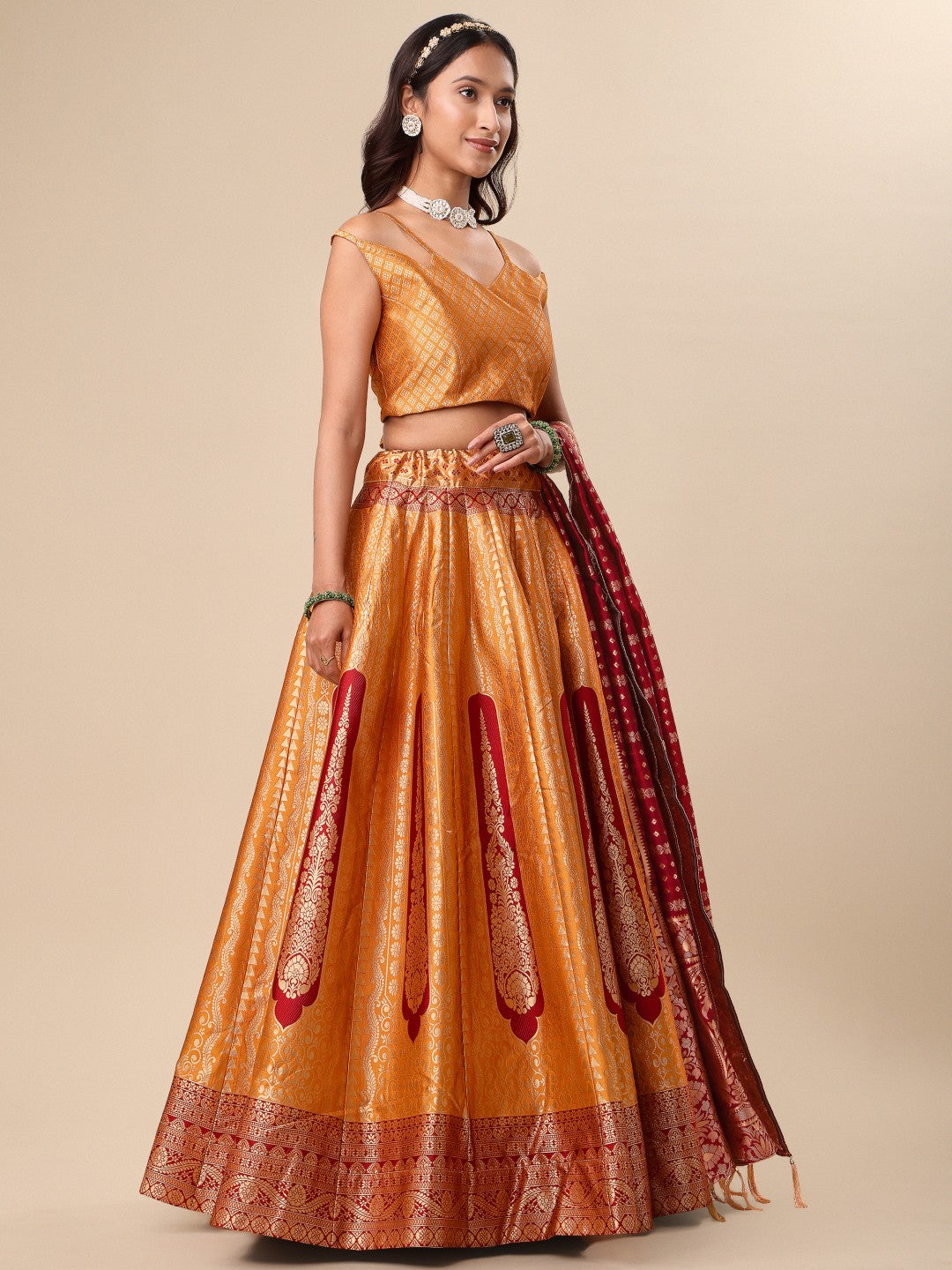 Lorenvalley Fashion Orange Ready to Wear Lehenga & Unstitched Blouse With Dupatta | Swadesiicart