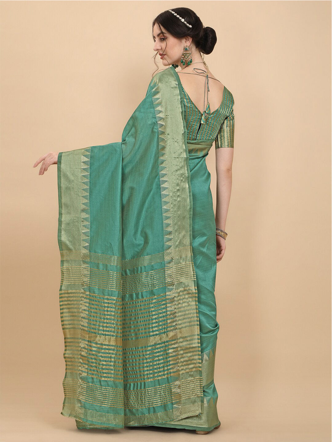 Kalini Rama Woven Design Embellished Zari Silk Blend Banarasi Saree | Swadesiicart