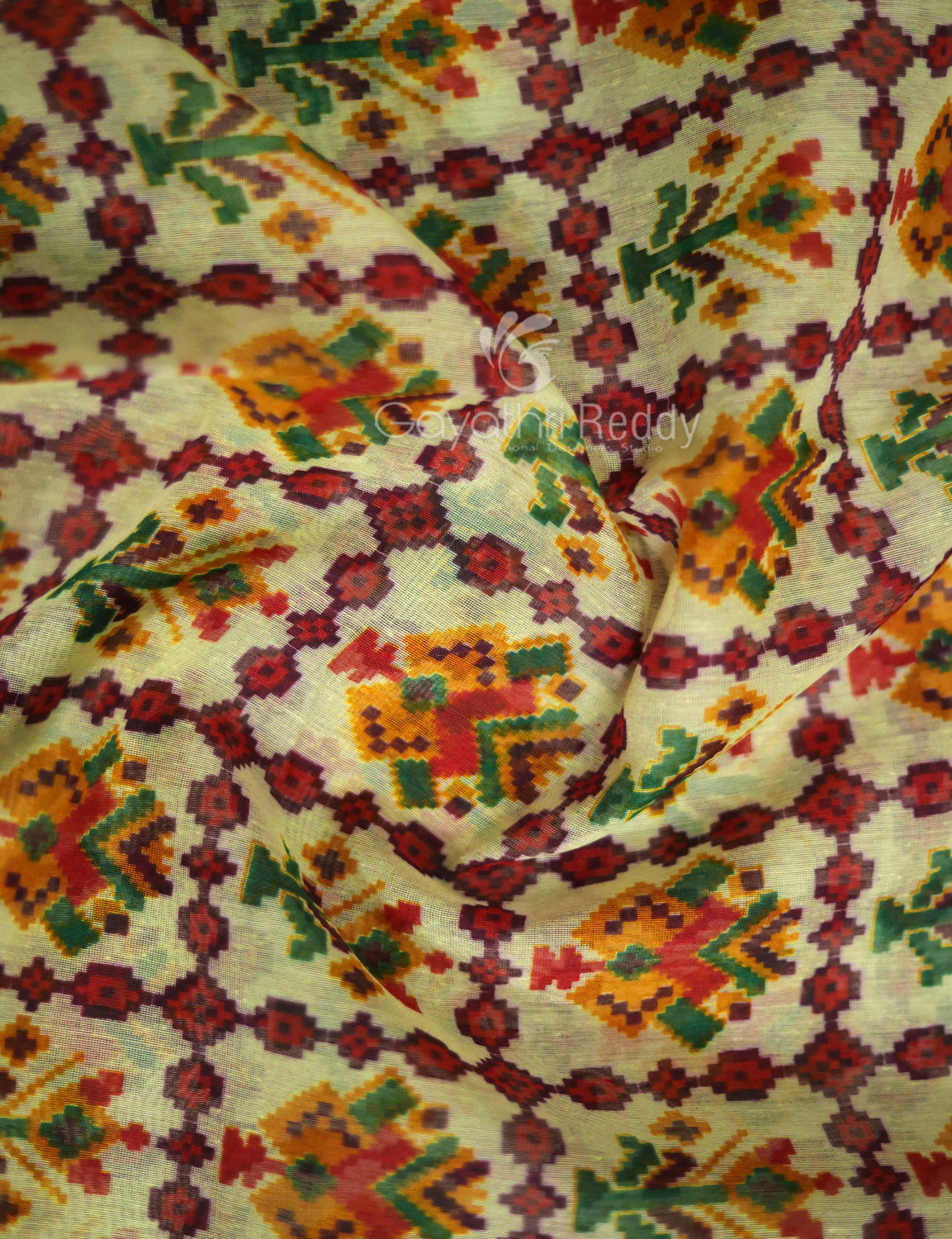 Shades of Cream Patola Print Semi Chanderi Saree By Gayathri Reddy Designer Studio | Swadesiicart