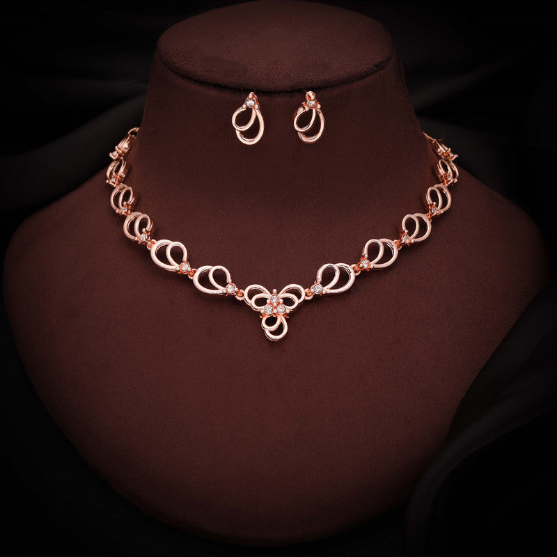 Tehzeeb Creationss Gold-Polished Choker White Stone Necklace With Stud Earrings - Swadesiicart