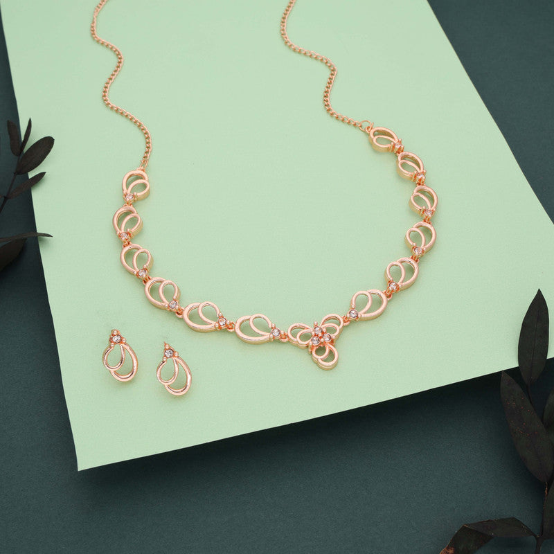 Tehzeeb Creationss Gold-Polished Choker White Stone Necklace With Stud Earrings - Swadesiicart