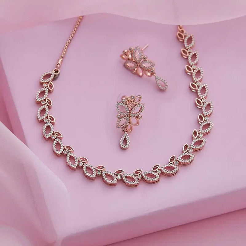 Tehzeeb Creationss Rose Gold-Polished Necklace With Stud - Swadesiicart