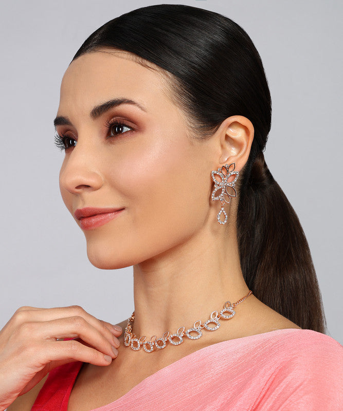 Tehzeeb Creationss Rose Gold-Polished Necklace With Stud - Swadesiicart