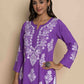 HOUSE OF KARI Floral Chikankari Embroidered Notched Round Neck Straight Kurta | Swadesiicart