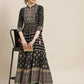Juniper Womens Dark Blue Foil Printed Circular Maxi Dress With Yoke Embroidery | Swadesiicart