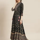 Juniper Womens Dark Blue Foil Printed Circular Maxi Dress With Yoke Embroidery | Swadesiicart