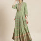 Juniper Womens Pistagreen Foil Printed Circular Maxi Dress With Yoke Embroidery | Swadesiicart