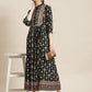 Juniper Womens Dark Blue Rayon Foil Printed Maxi Dress With Puff Sleeves And Button Closure | Swadesiicart