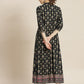 Juniper Womens Dark Blue Rayon Foil Printed Maxi Dress With Puff Sleeves And Button Closure | Swadesiicart