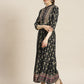 Juniper Womens Dark Blue Rayon Foil Printed Maxi Dress With Puff Sleeves And Button Closure | Swadesiicart