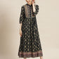 Juniper Womens Dark Blue Rayon Foil Printed Maxi Dress With Puff Sleeves And Button Closure | Swadesiicart