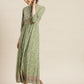 Juniper Womens Pistagreen Rayon Foil Printed Maxi Dress With Puff Sleeves And Button Closure | Swadesiicart