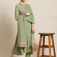Juniper Womens Pistagreen Foil Printed Kurta Dress With Solid Pant And Printed Dupatta | Swadesiicart