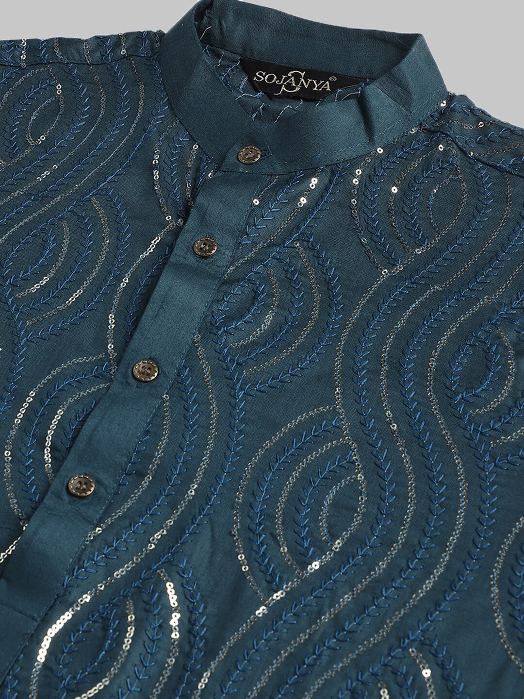 Sojanya Ethnic Motifs Embroidered Sequinned Pure Cotton Kurta with Churidar | Swadesiicart