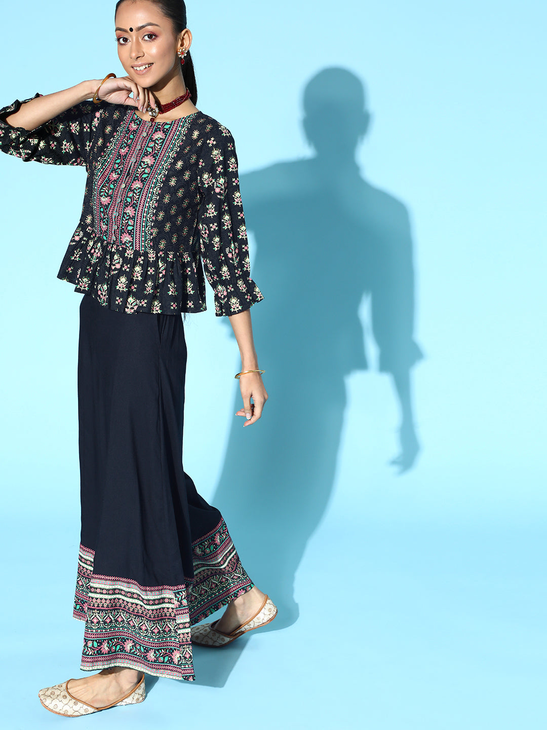 Juniper Womens Black Floral Printed Rayon Clothing Set | Swadesiicart