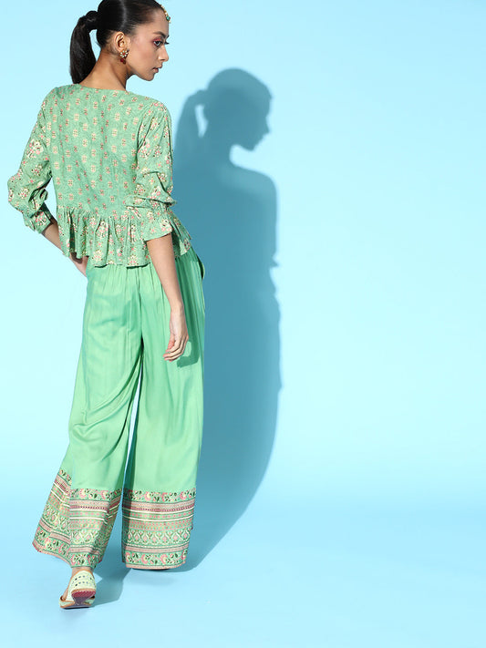 Juniper Womens Pistagreen Floral Printed Rayon Clothing Set | Swadesiicart