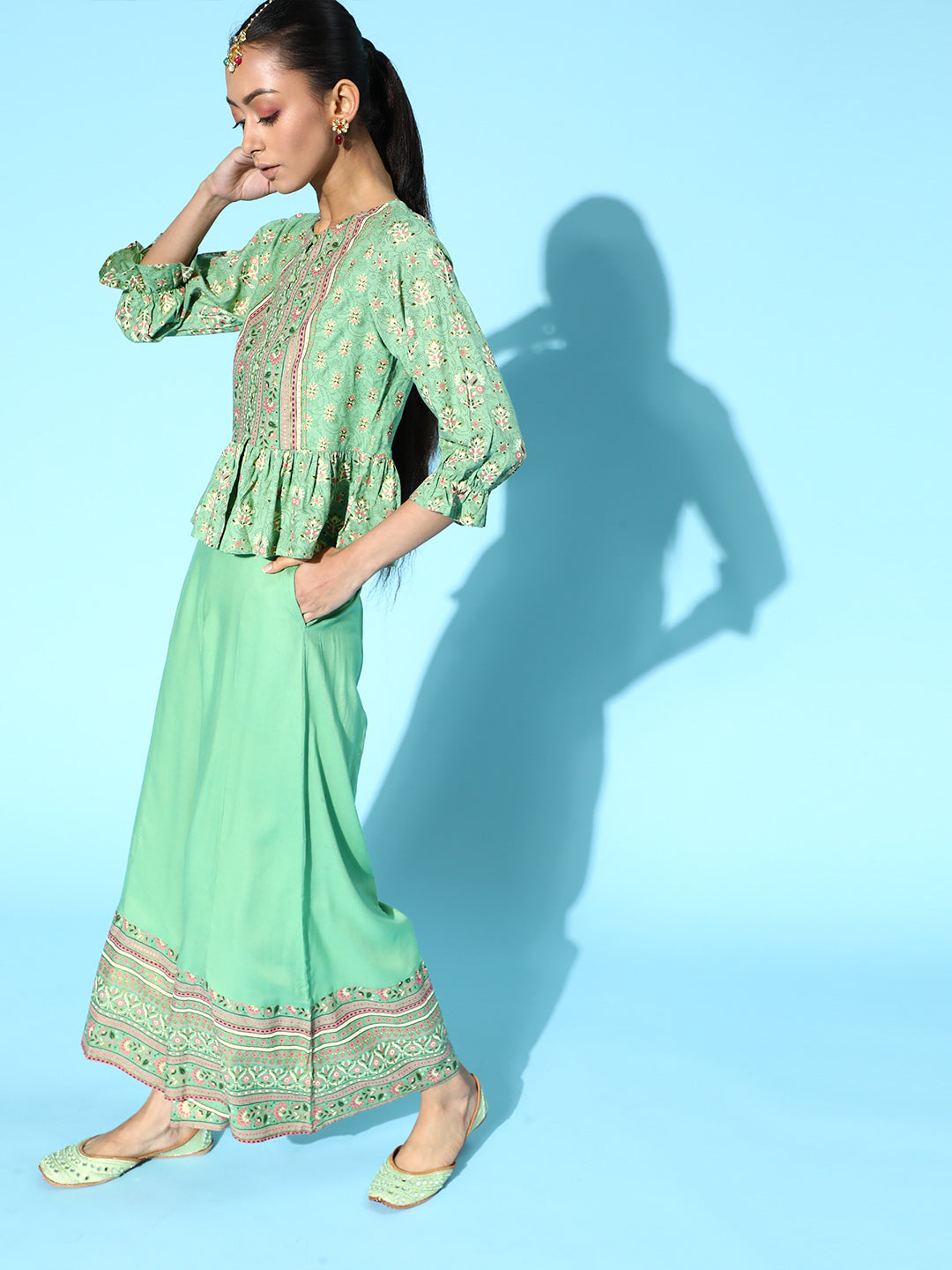 Juniper Womens Pistagreen Floral Printed Rayon Clothing Set | Swadesiicart