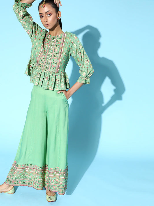 Juniper Womens Pistagreen Floral Printed Rayon Clothing Set | Swadesiicart