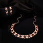 Tehzeeb Creations Rose Gold-Polished Black Choker Necklace With Dangle Earrings - Swadesiicart
