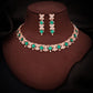 Tehzeeb Creations Rose Gold-Polished Green Choker Necklace With Dangle Earrings - Swadesiicart