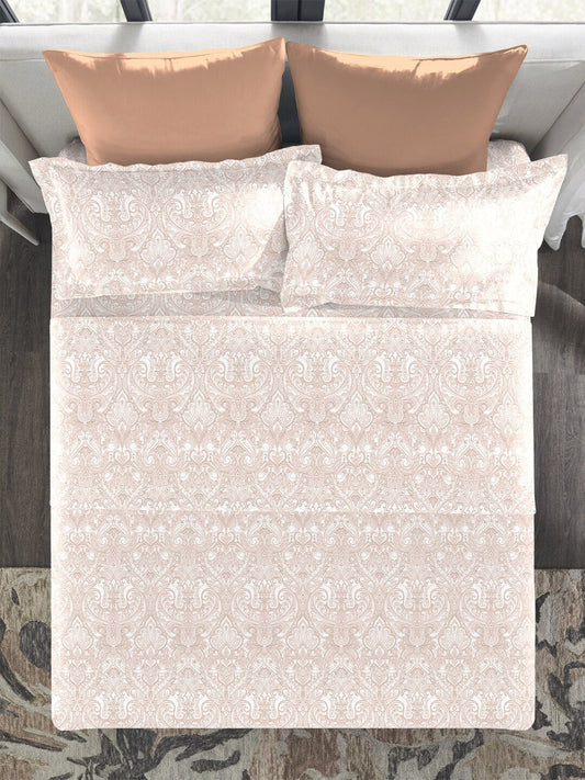 MYTRIDENT Nectarsoft Orange White Pure Cotton 400 TC King Bedsheet with 4 Pillow Covers - Swadesiicart