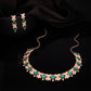 Tehzeeb Creations Rose Gold-Polished Green Choker Necklace With Dangle Earrings - Swadesiicart