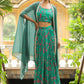 Janasya Green Georgette Floral Top Bottom Cape | Swadesiicart