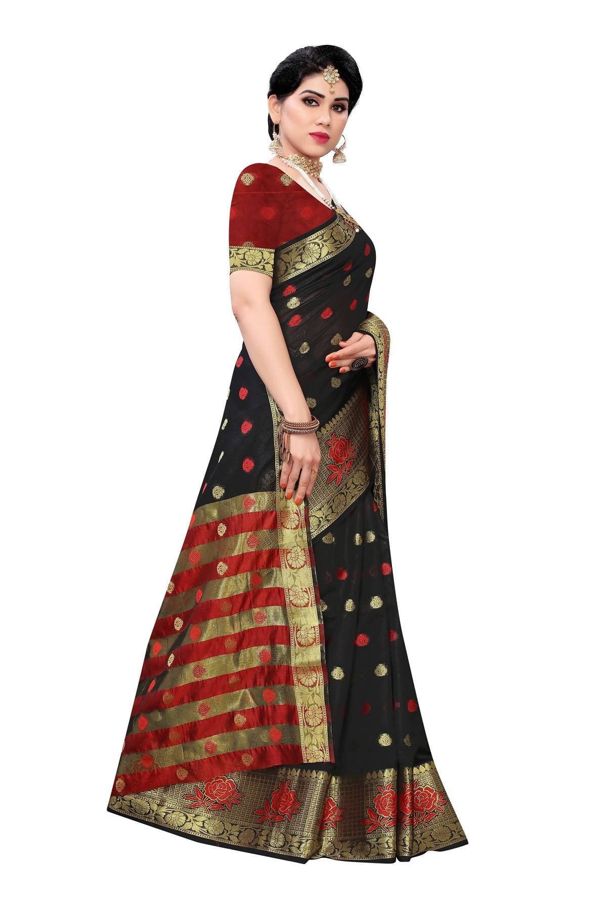 Vamika Banarasi Jaquard Black Weaving Saree | Swadesiicart