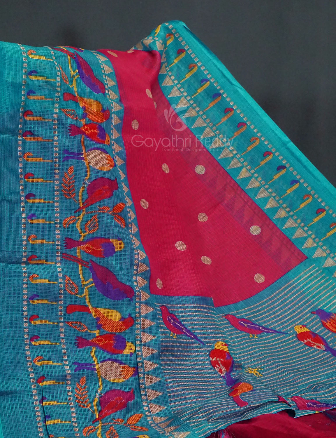 Rani Pink Colour With All Over Buttes Semi Silk Kota Saree By Gayathri Reddy Designer Studio | Swadesiicart