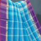 Sky Blue With Checks Pure Mangalgiri Cotton Saree By Gayathri Reddy Designer Studio | Swadesiicart