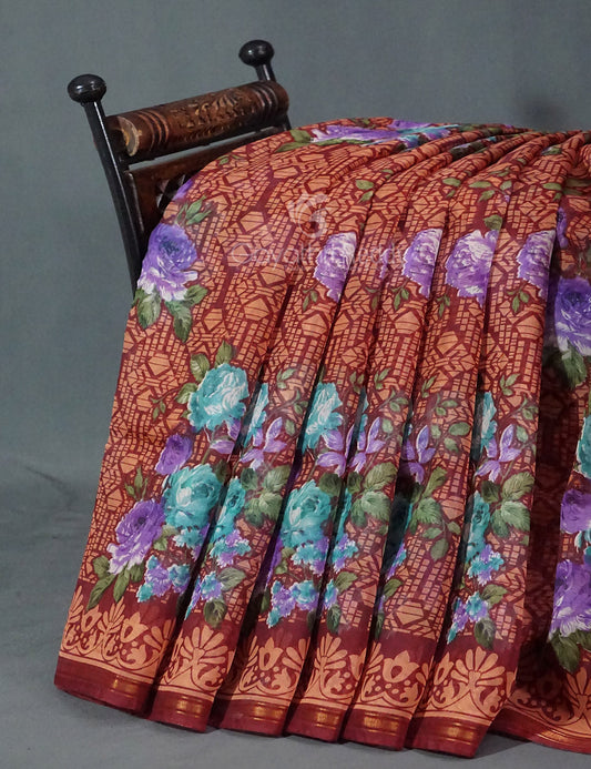 Shades of Maroon Colour Floral Design Semi Chanderi Saree By Gayathri Reddy Designer Studio | Swadesiicart