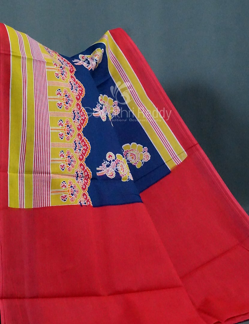 Block Print Indigo Blue Coloured Mulmul Cotton Saree By Gayathri Reddy Designer Studio | Swadesiicart
