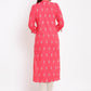 HERE&NOW Pink Mandarin Collar Ethnic Motifs Printed Pure Cotton Kurta - Swadesiicart