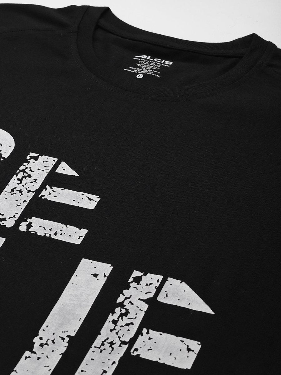 Alcis Men Black & White Typography Printed T-shirt | Swadesiicart