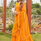 Tikhi Imli Mustard Yellow Gotta Patti Ruffles Saree | Swadesiicart