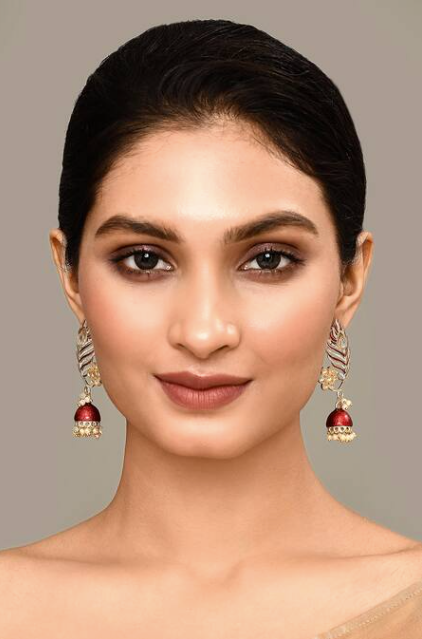 Peacock Feather Pattern Maroon Jhumki Drop Earrings for Womens by House of Ree | Swadesiicart