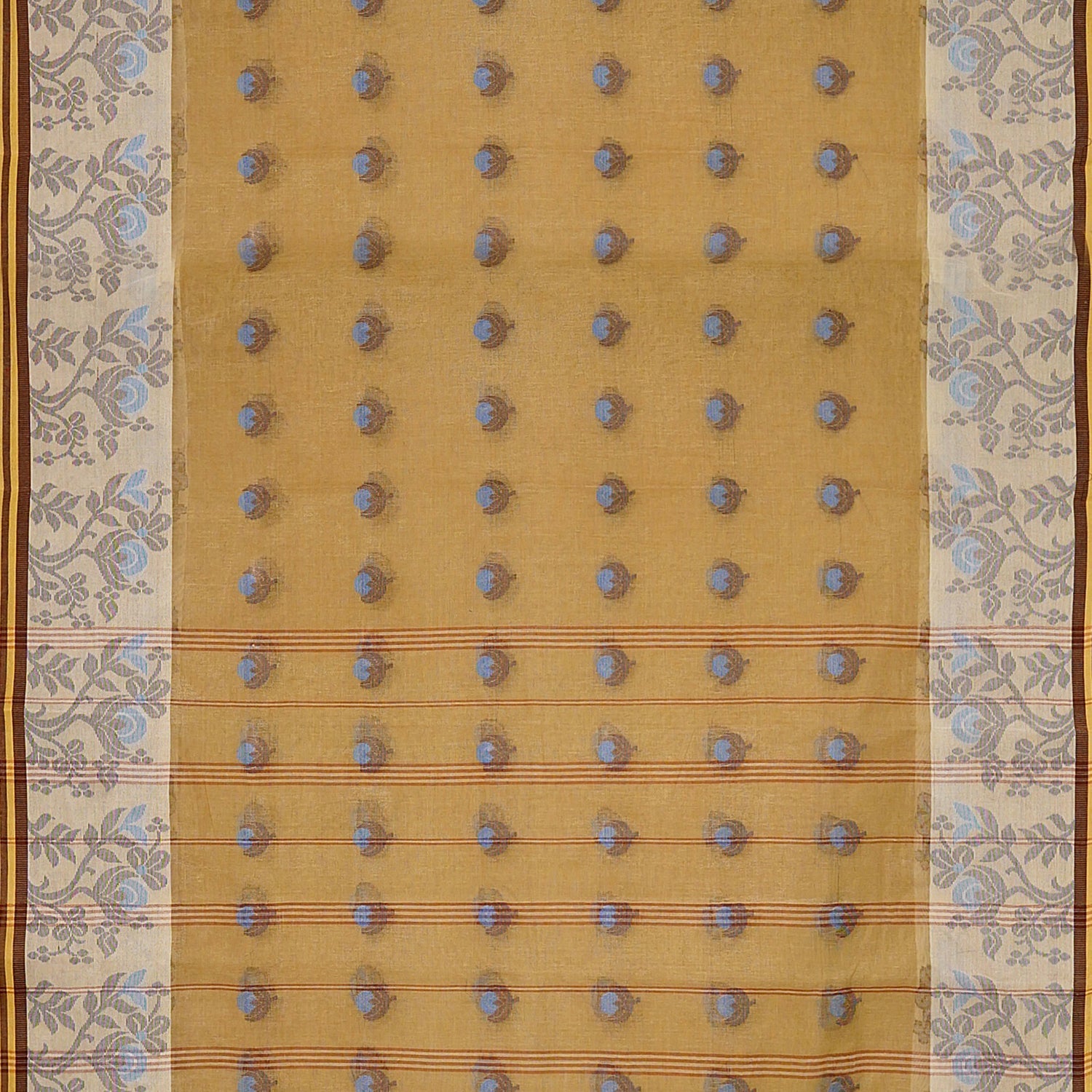 Exclusive Collection 100% Pure Cotton Light Beige Tant Saree With Hand Weaving Work - Swadesiicart