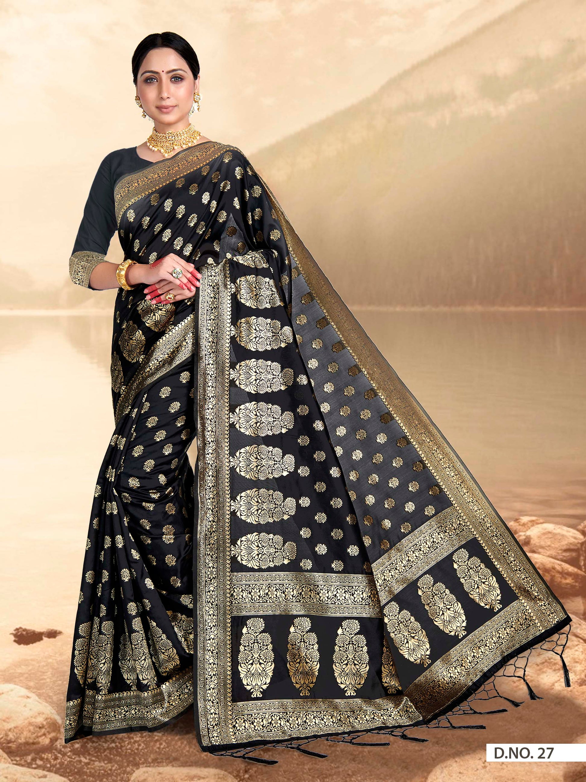 Vardha Black Woven Zari Florals Banarasi Saree | Swadesiicart